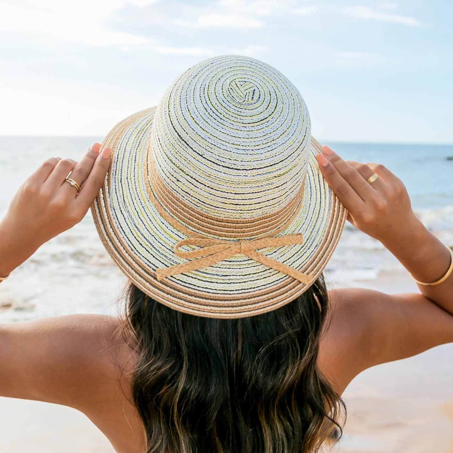 Multi Stripe Bow Accent Sunhat