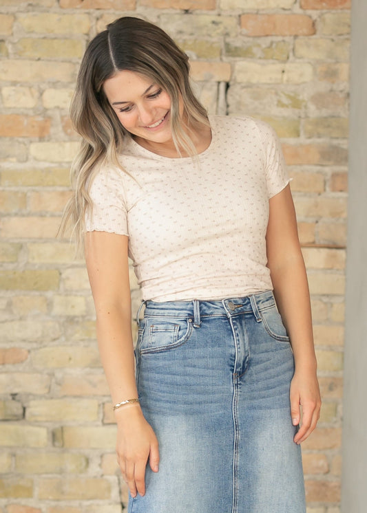 Larza Taupe Floral Lettuce Hem Top - alternate view 1