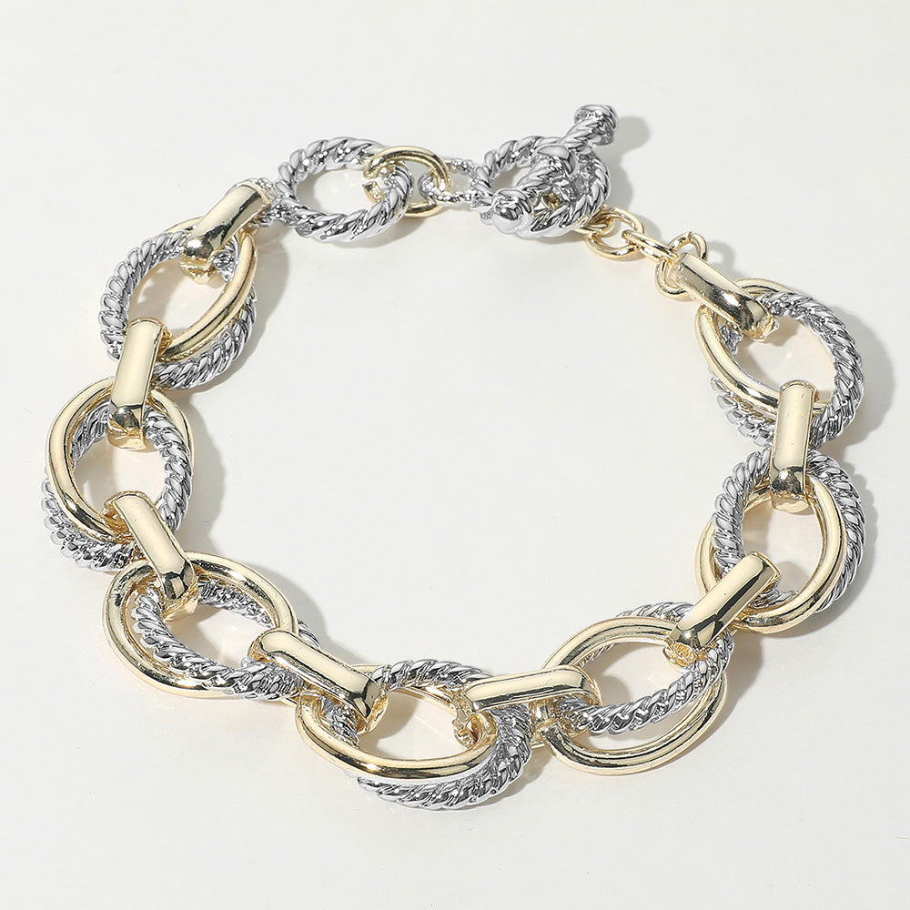 14K Gold Plated Two Tone Chunky Chain Link Toggle Bracelet
