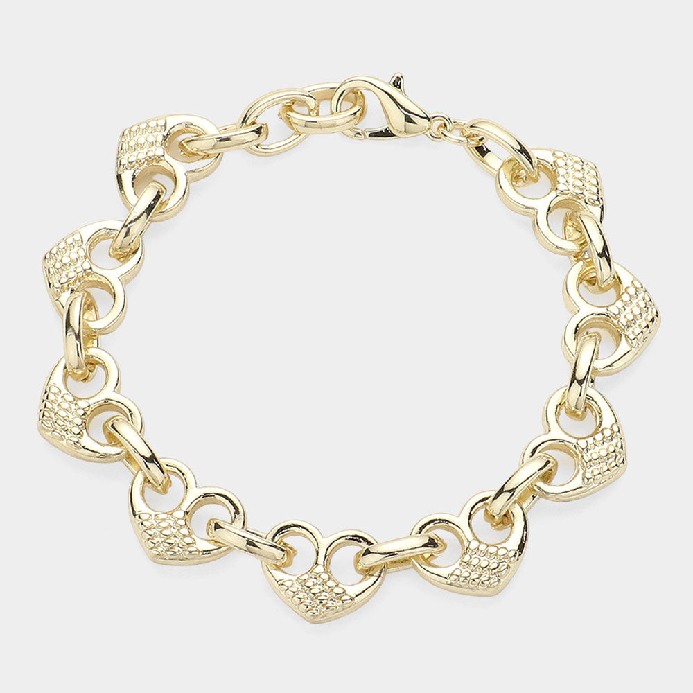 14K Gold Plated Puffed Dome Heart Link Bracelet