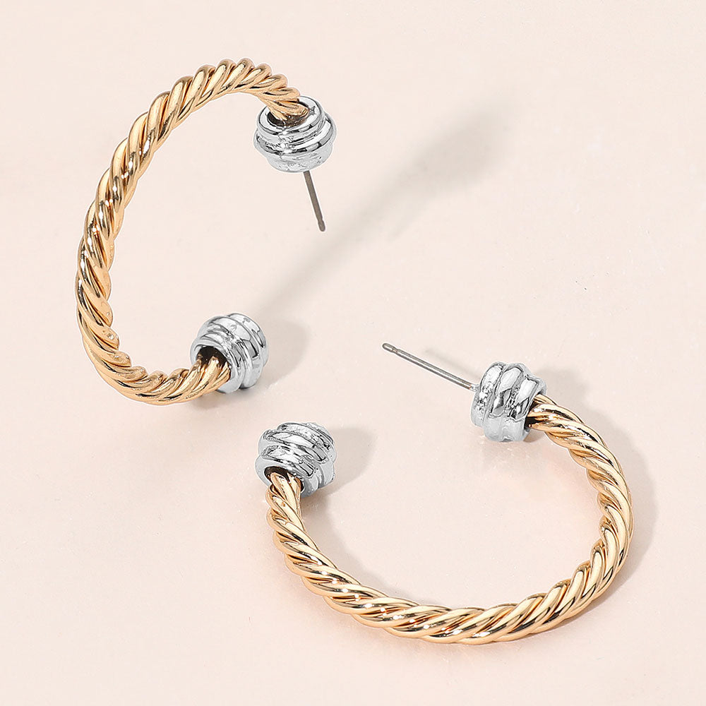 Two Tone Metal Rope Hoop Earrings