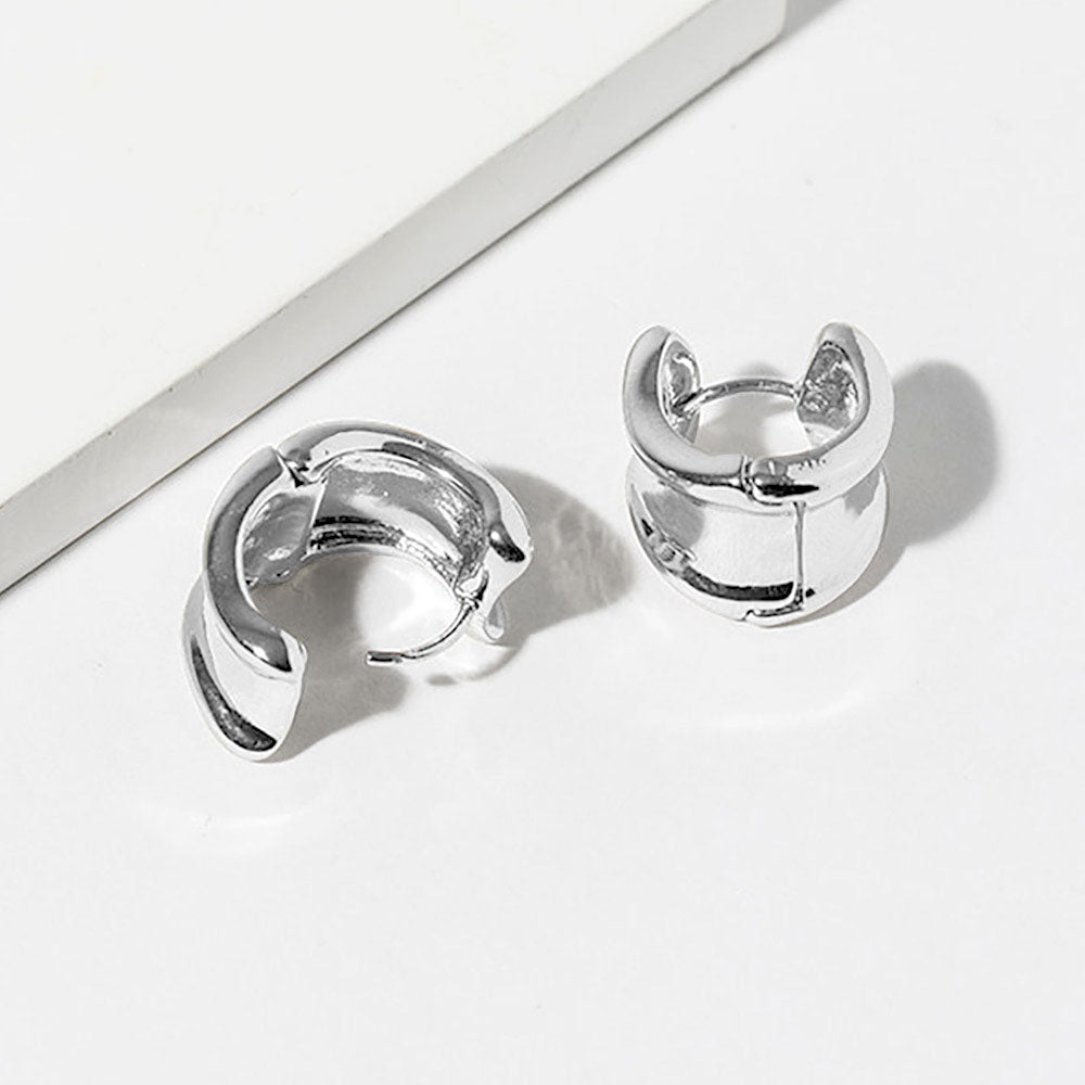 White Gold Dipped Curved Huggie Hoop Earrings