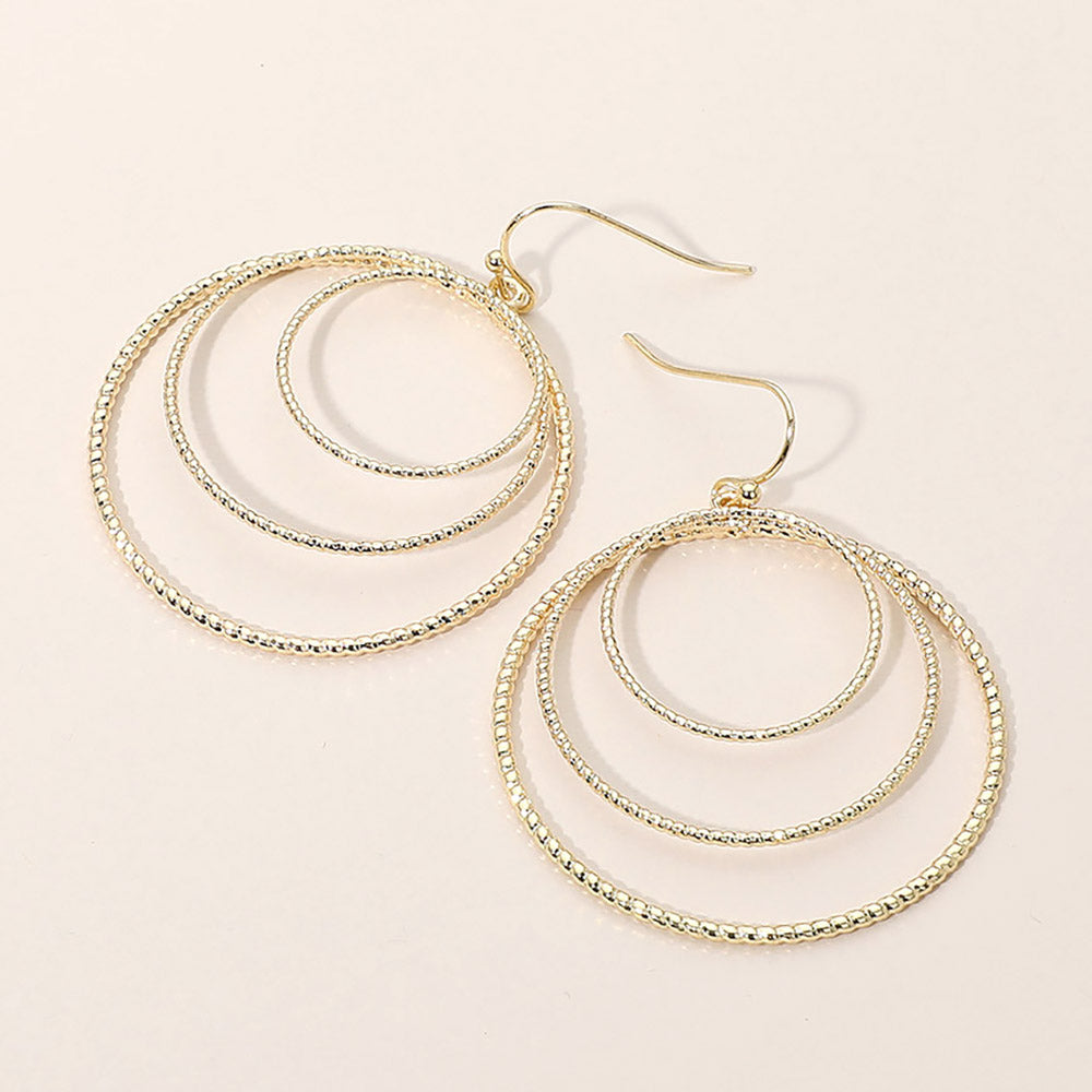 Textured Metal Triple Layered Hoop Dangle Earrings