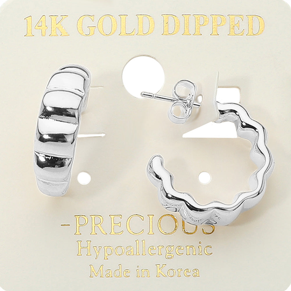 14K Gold Dipped Wavy Ribbed Hoop Earrings