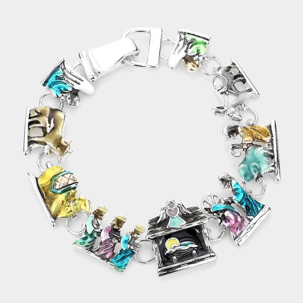 Religious Enamel Metal Link Magnetic Bracelet