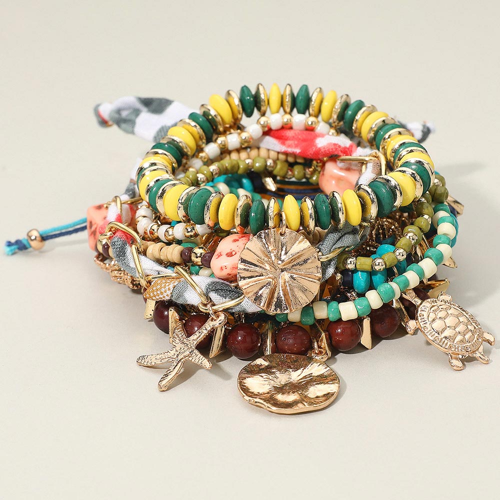 10PCS - Boho Coastal Charm Various Beads Beaded Stretch Adjustable Stackable Multi Layered Bracelets