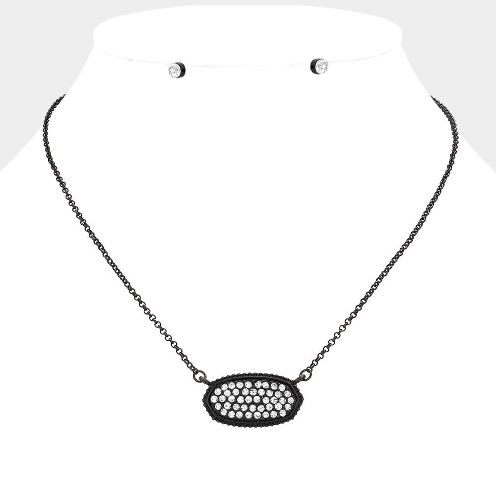 Rhinestone Embellished Hexagon Pendant Necklace