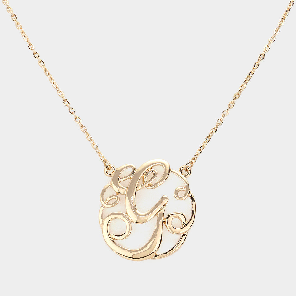 G - Circle Script Initial Monogram Pendant Necklace