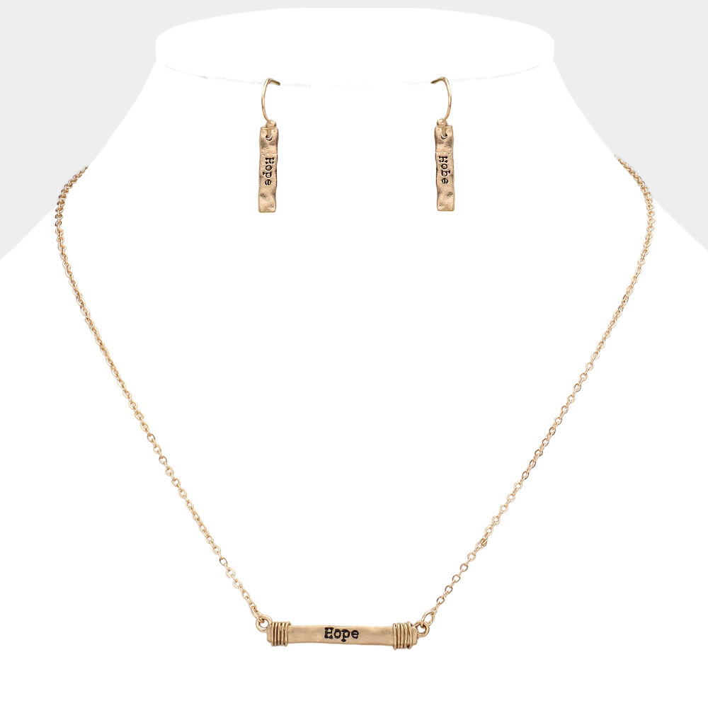 "Hope" Irregular Horizontal Metal Bar Pendant Necklace