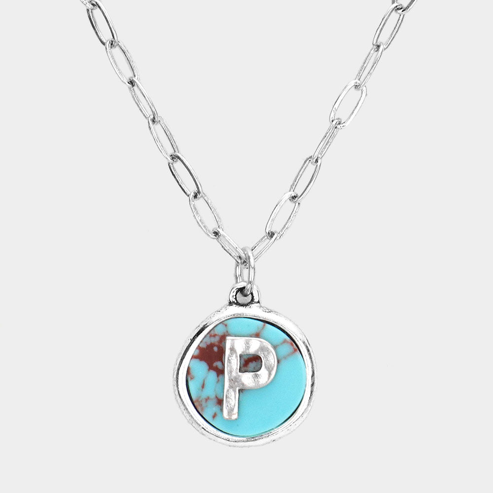 -P- Initial Monogram Turquoise Pendant Necklace