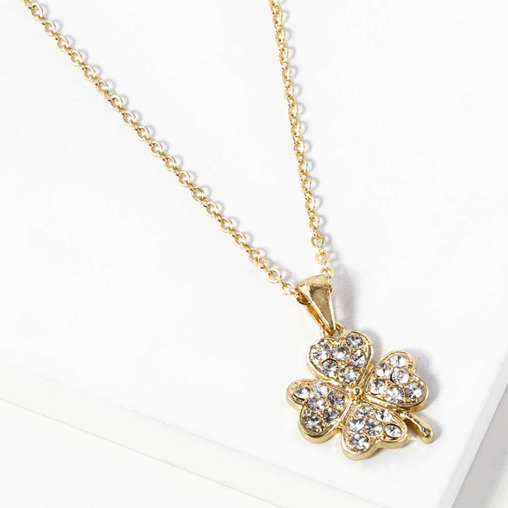 Stone Paved Mini Clover Pendant Necklace