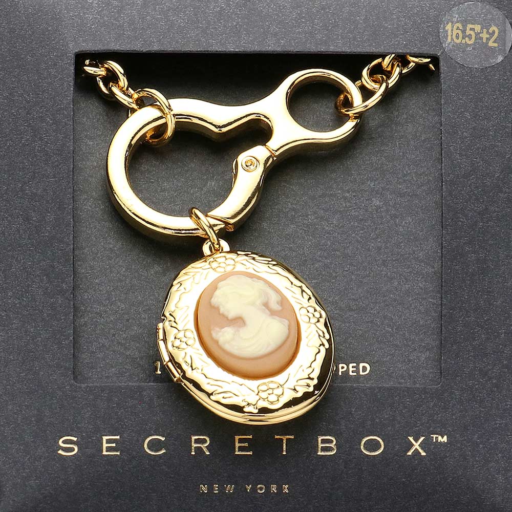 SECRET BOX_14K Gold Dipped Cameo Locket Pendant Necklace