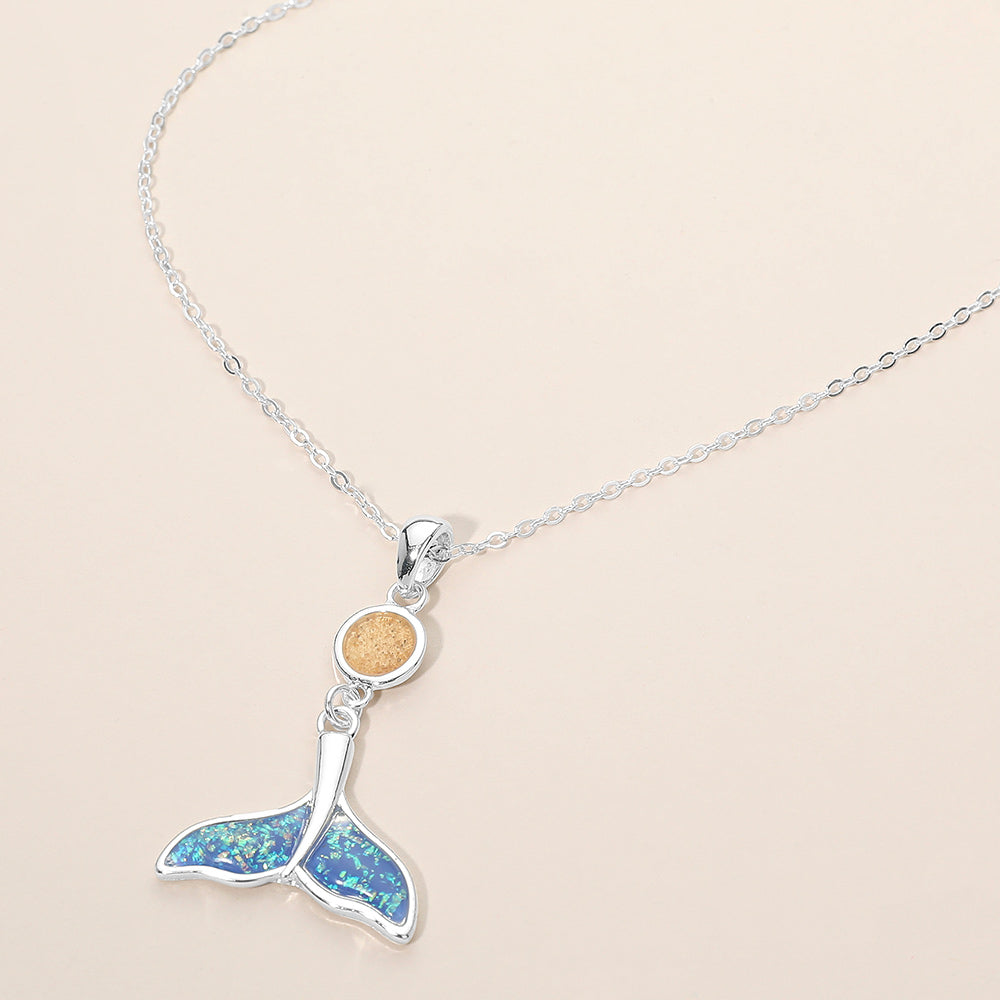 Round Whale Tail Link Drop Charm Pendant Necklace