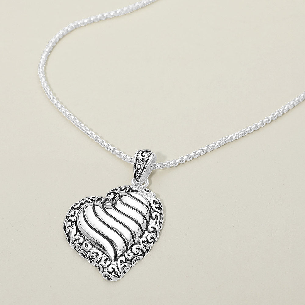 Antique Metal Heart Pendant Necklace