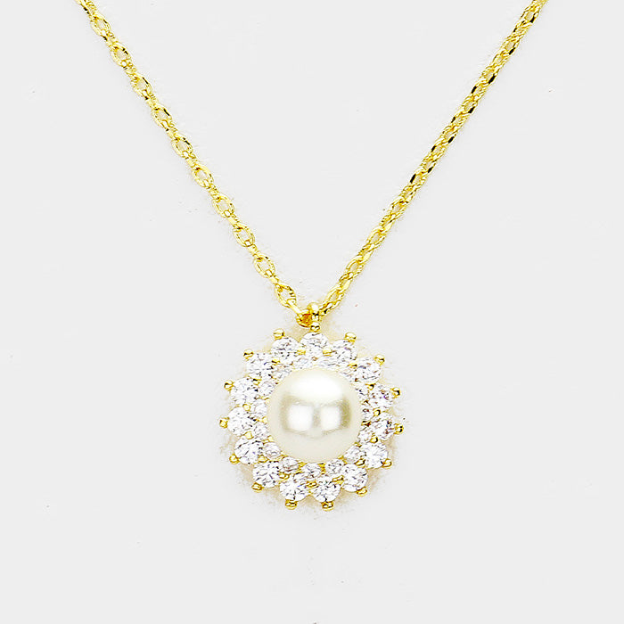 Cubic Zirconia Pearl Accented Pendant Necklace