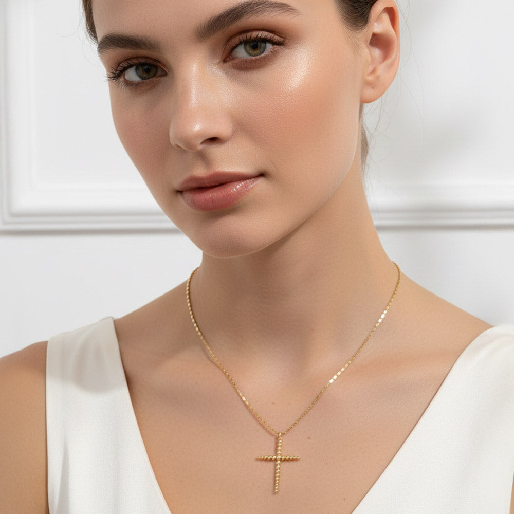 Gold Dipped Beaded Cross Pendant Necklace