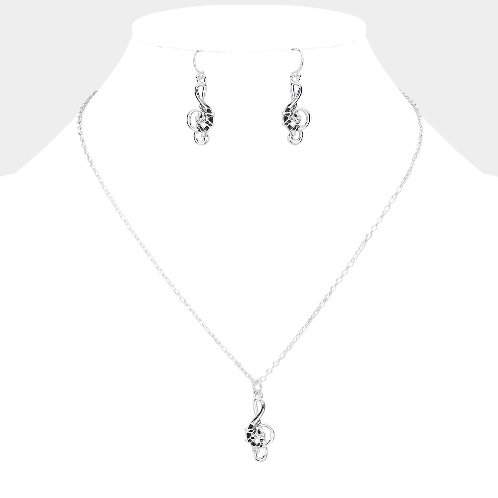 Rhinestone Embellished Metal Treble Clef Pendant Necklace