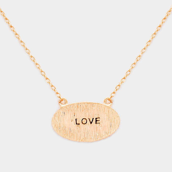 "Love" Brass Oval Metal Pendant Necklace