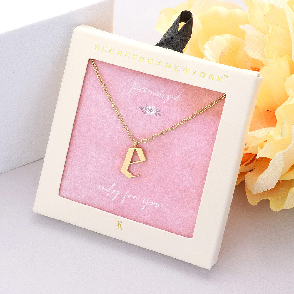Secret Box -E- Initial Monogram Metal Pendant Necklace