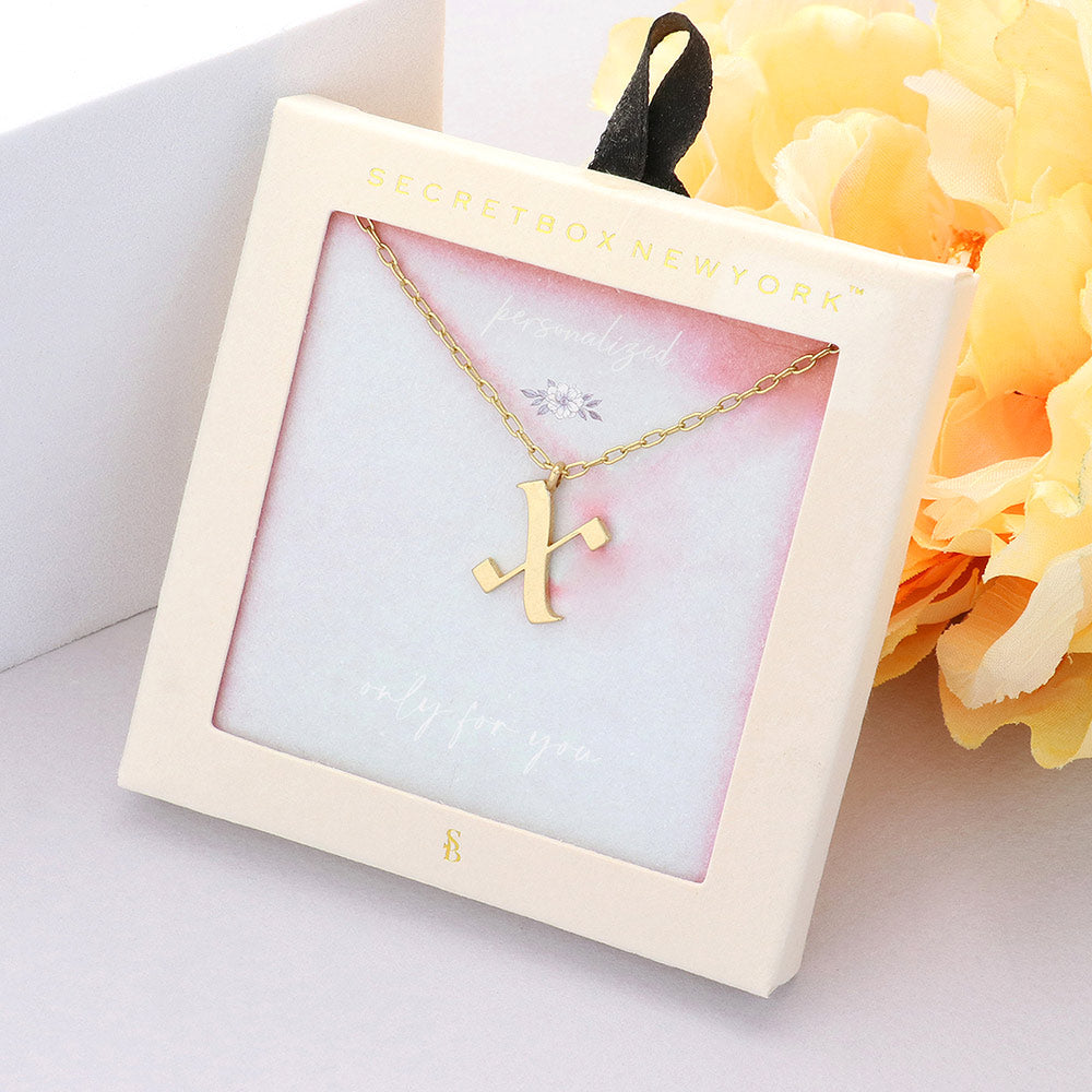 Secret Box -X- Initial Monogram Metal Pendant Necklace