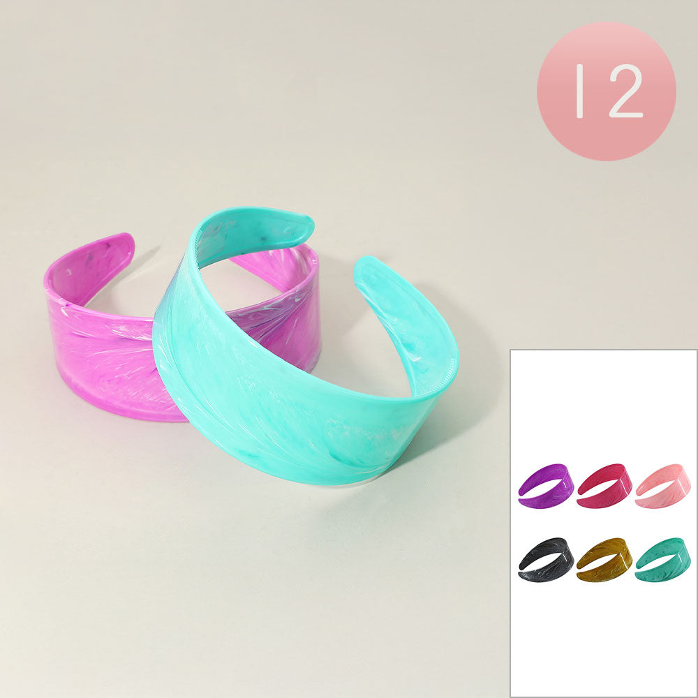 12PCS - Wide Flat Resin Headbands