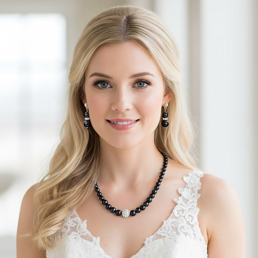 Pave Ball & Pearl Strand Necklace