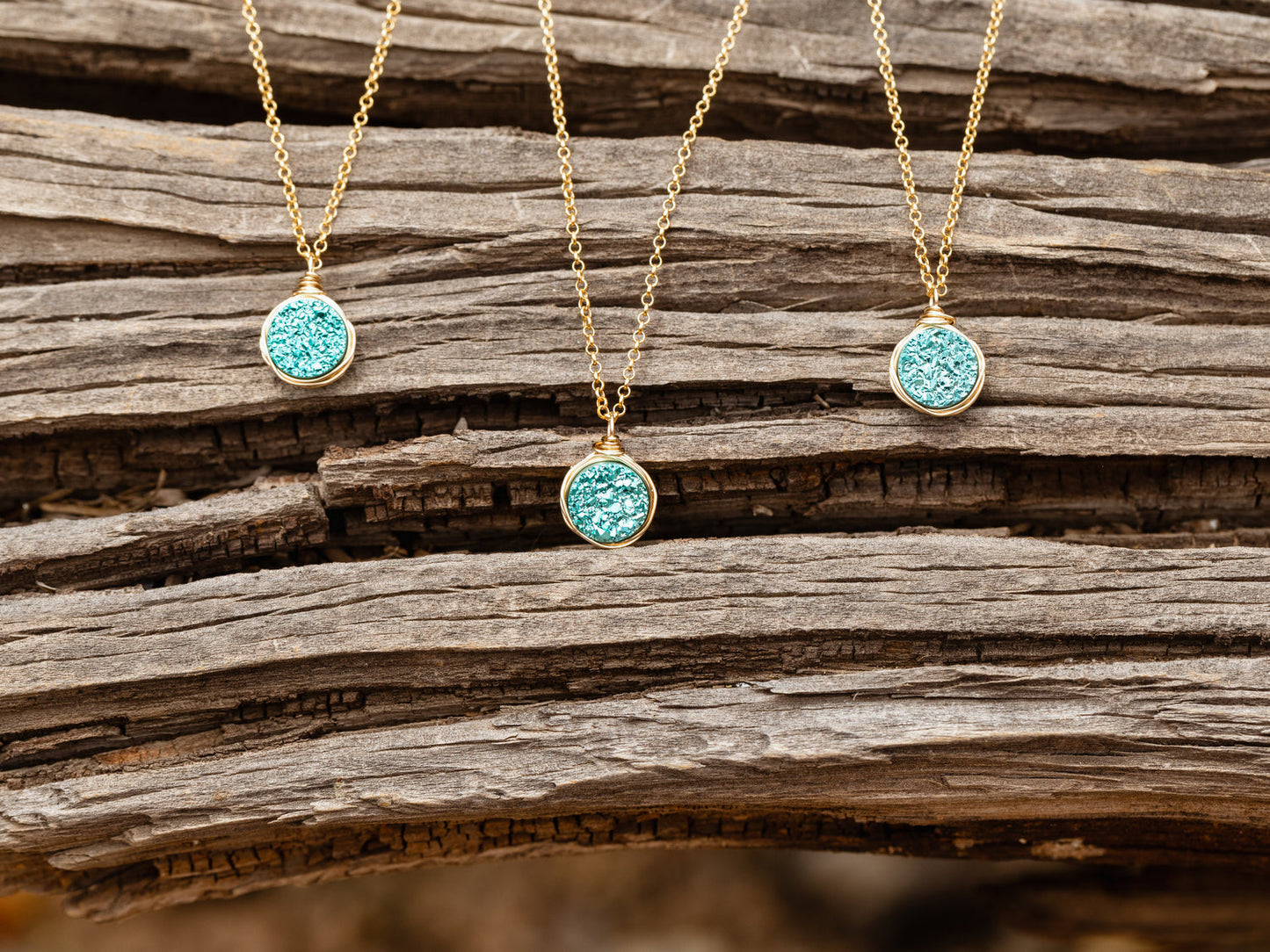 Petite Druzy Bezel Pendant Necklace - Teal