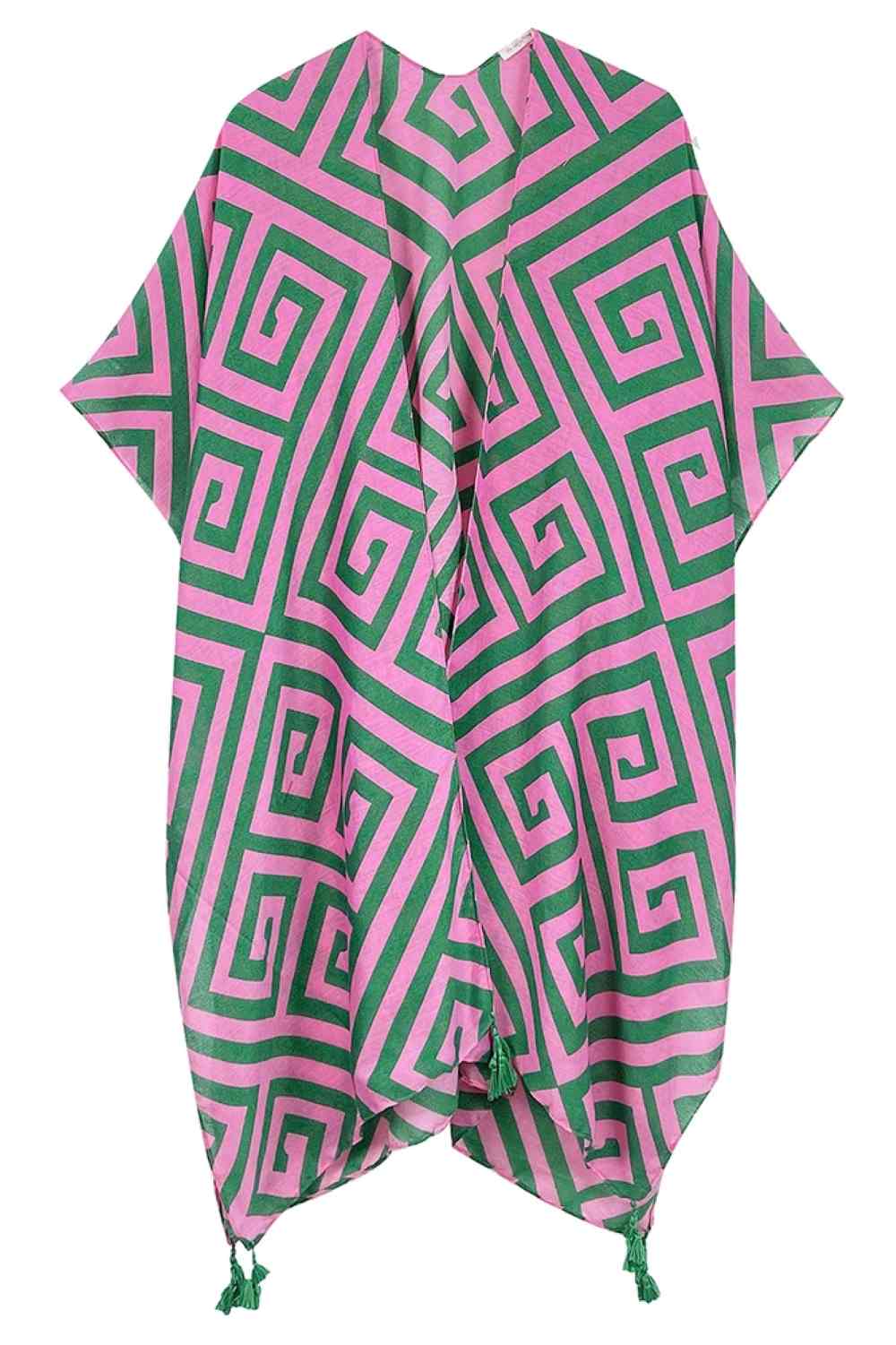 Women's Stunning Geometric Pattern Print Tassel Kimono