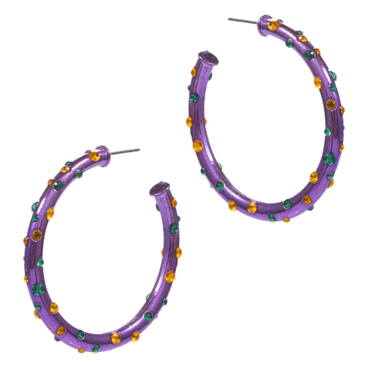Mardi Gras Rhinestone Embellished Hoop Earrings
