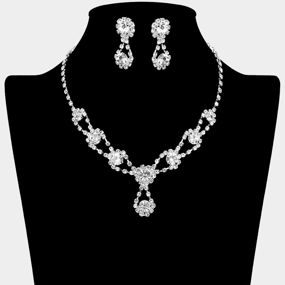 Round Crystal Vine Rhinestone Bib Drop Necklace