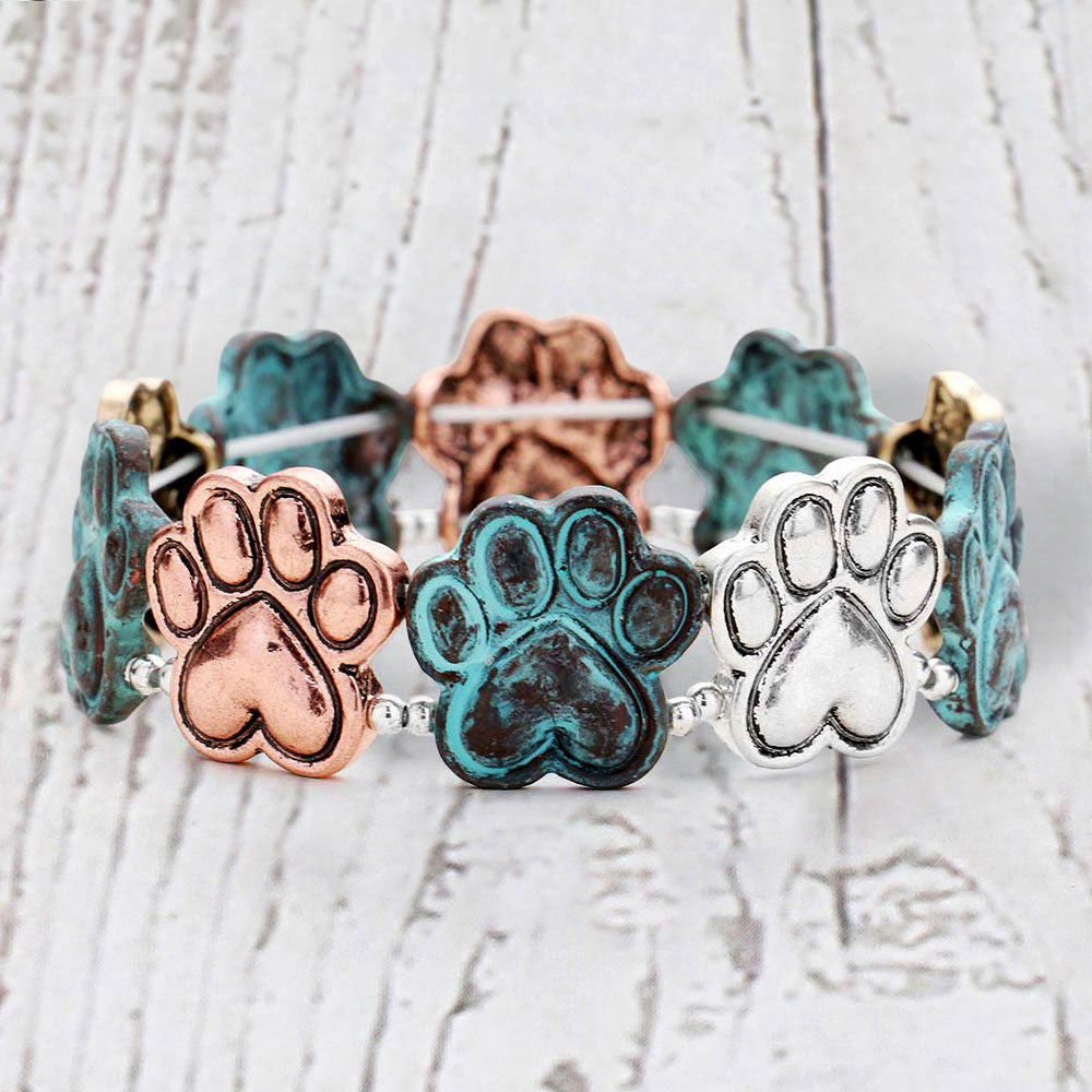 Textured Metal Paw Stretch Bracelet