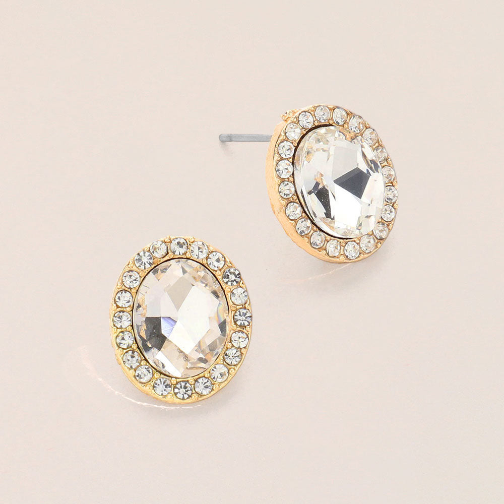 Oval Stone Stud Evening Earrings