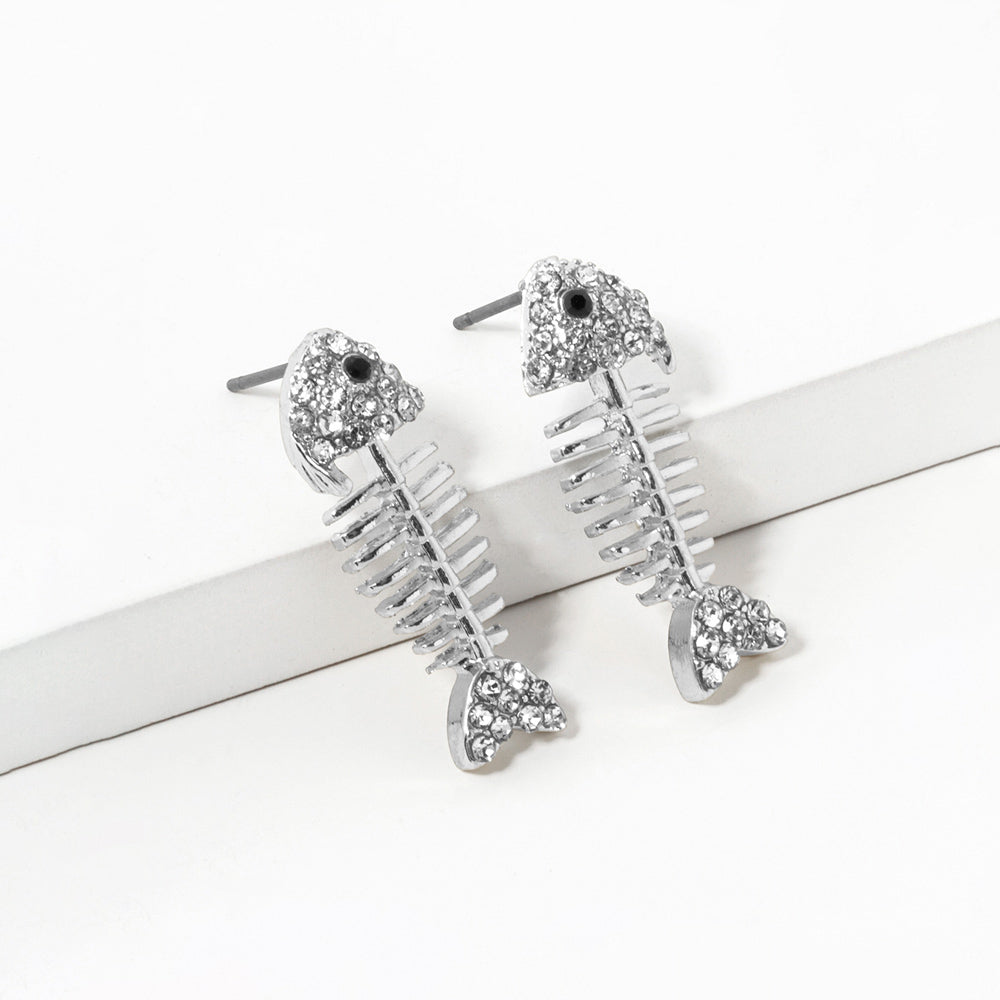 Rhinestone Crystal Paved Fishbone Stud Earrings