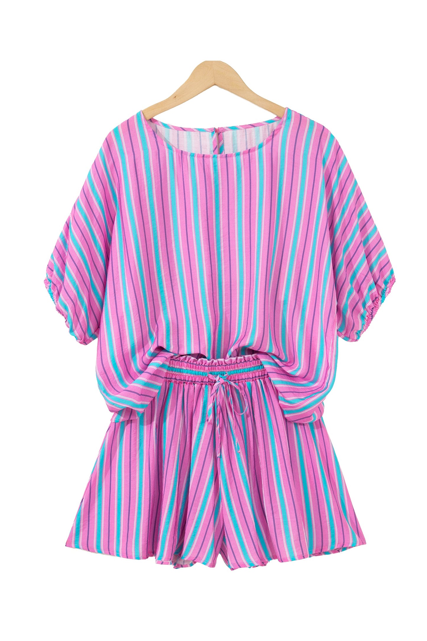 Stripe Dolman Short Sleeve Blouse & Short Set