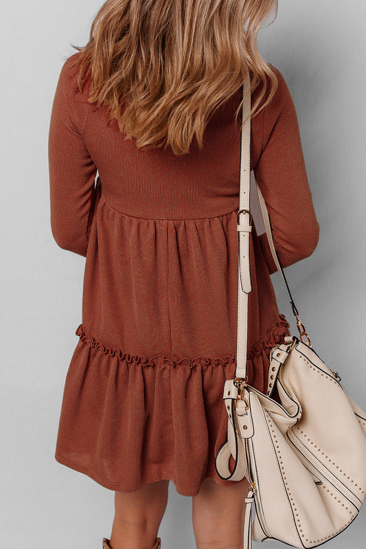 Everleigh Ribbed Frilled Trim High Waist Dress
