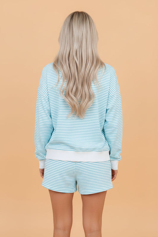 Stripe Oversized Mock Neck Sweatshirt & Shorts Set
