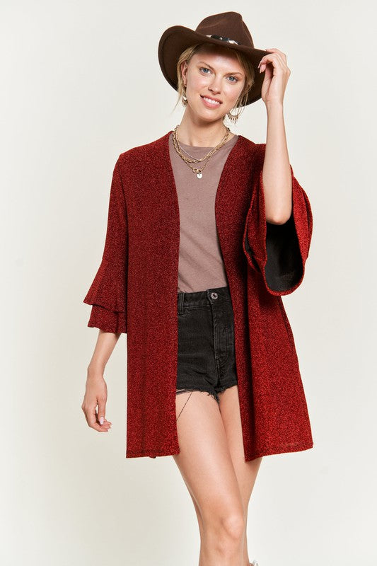 Glitter Bell Sleeve Kimono Cardigan Krt1664 | Modern Boutique Fashion
