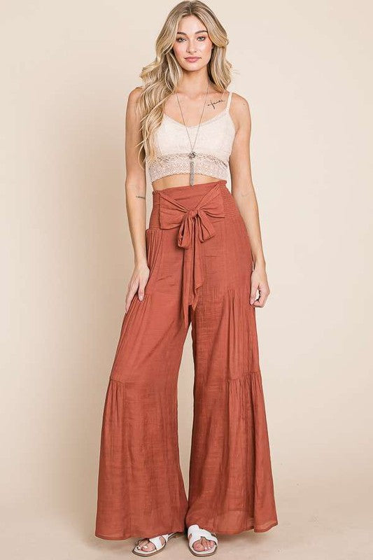 Tie Front Ruched Waist Back Pants | Modern Boutique Fashion