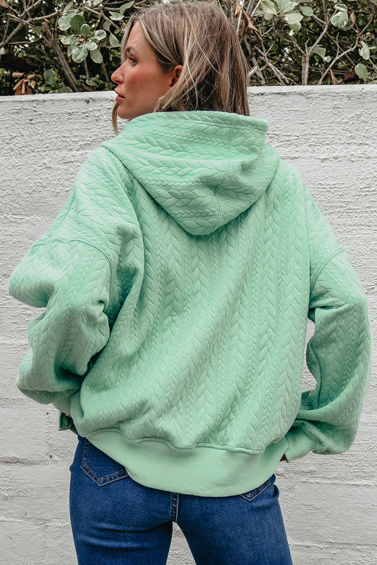 Solid Cable Textured Long Sleeve Baggy Hoodie