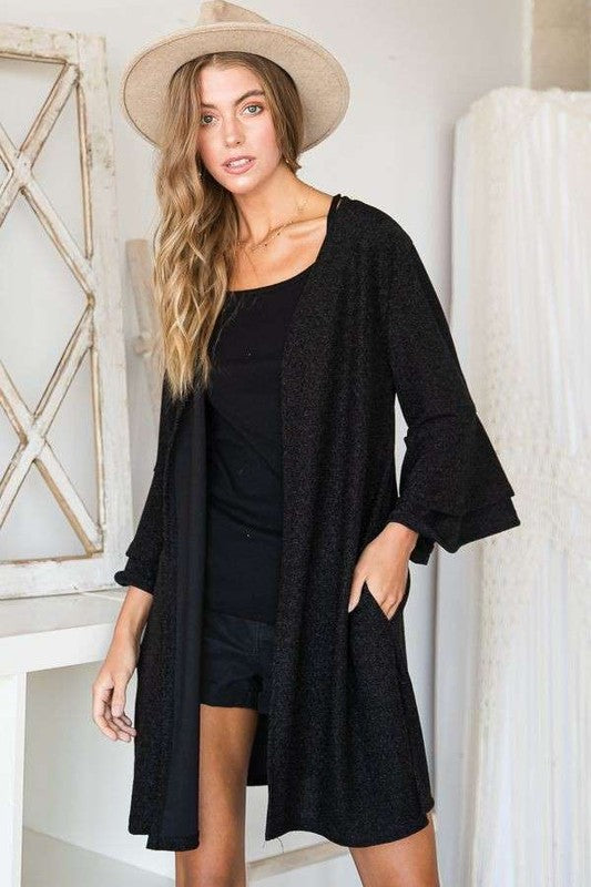 Glitter Bell Sleeve Kimono Cardigan Krt1664 | Modern Boutique Fashion