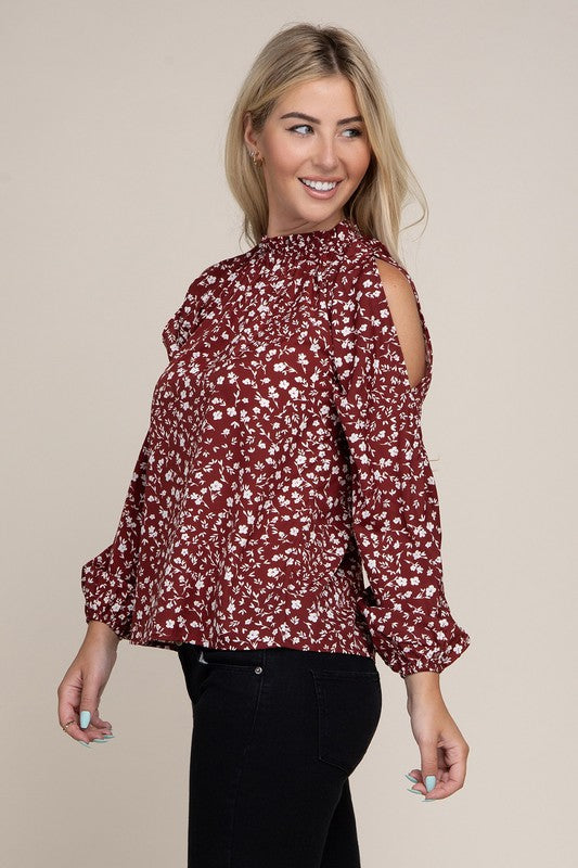 Ditsy Floral Print Split Sleeve Blouse