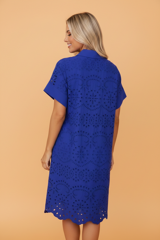 Solid Eyelet Embroidered T-Shirt Mini Dress