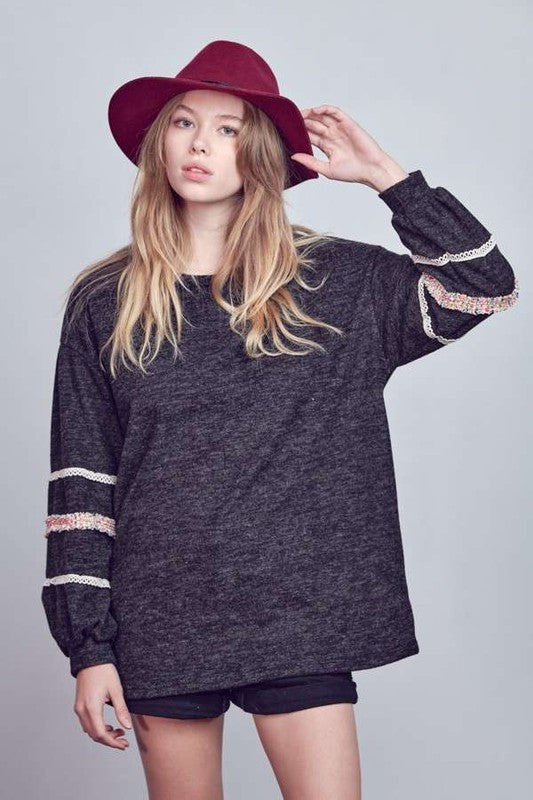 Sleeve With Tweed Trim Tunic | Modern Boutique Fashion