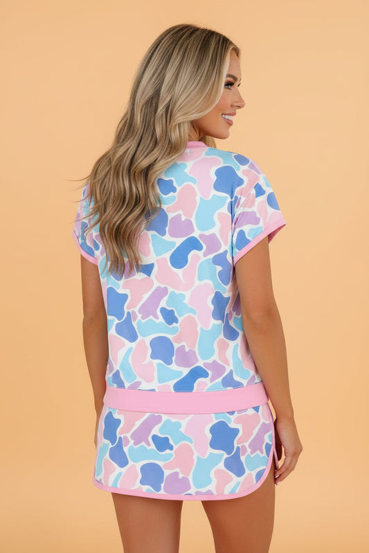Camo Short Sleeve Top & Athletic Skort Set