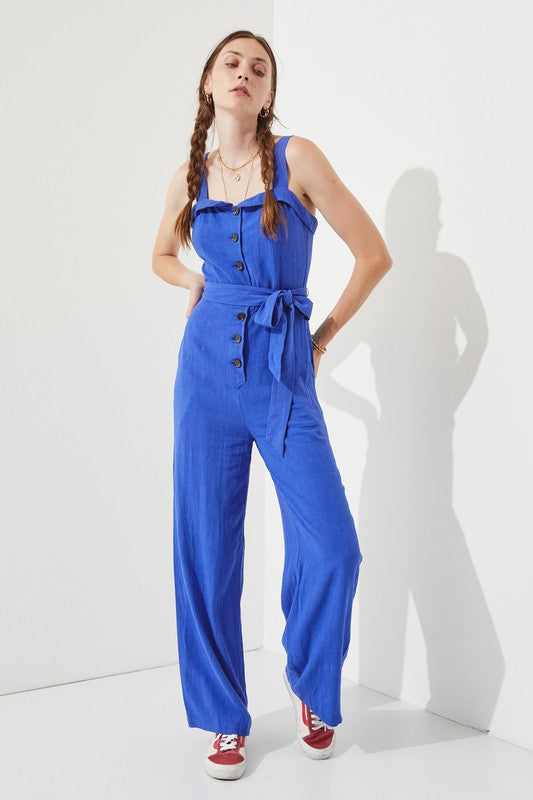 Plus Sleeveless Adjustable Strap Button Jumpsuit | Modern Boutique Fashion