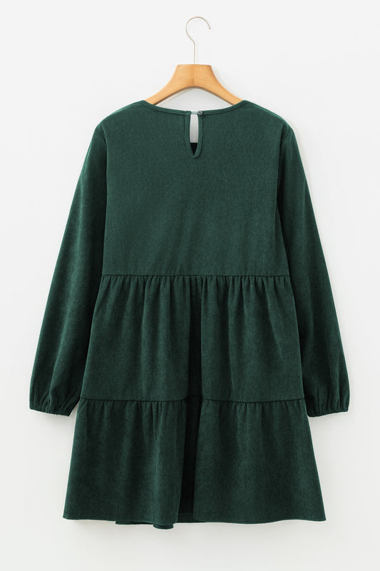 Solid Lantern Sleeve Tiered Mini Dress