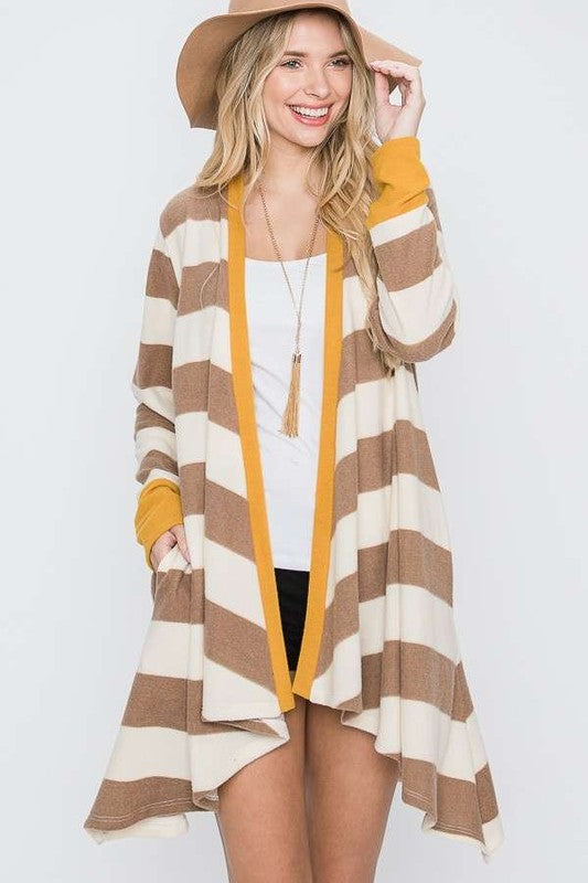 Open Front Striped Draped Cardigan | Modern Boutique Fashion