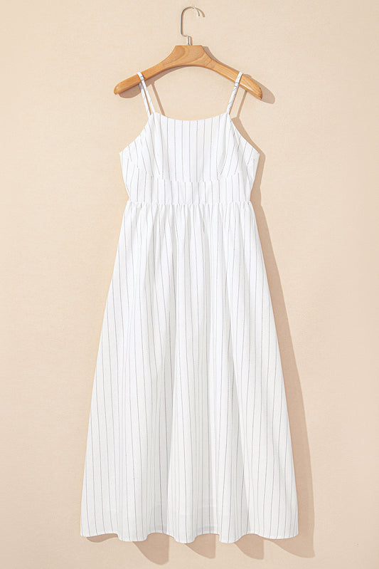 Stripe Spaghetti Strap Pocketed High Waist Maxi Dress
