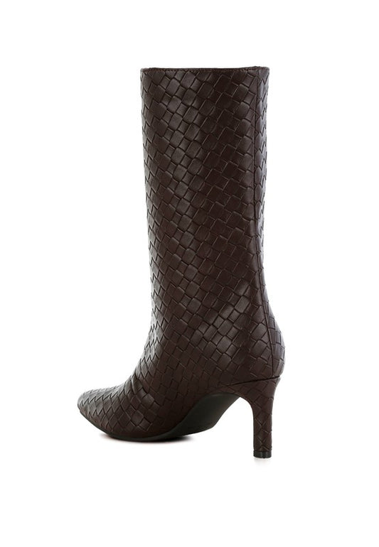 Mentha Woven Faux Leather Boots | Modern Boutique Fashion