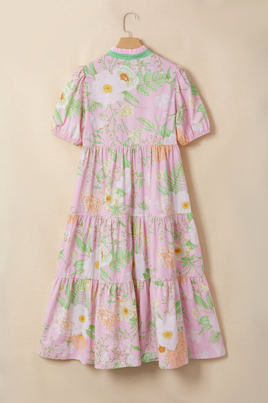 Floral Puff Sleeve Ruffle Tiered Maxi Dress